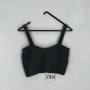 Zara Wool Blend Knitted Fuzzy Cropped Tank Top